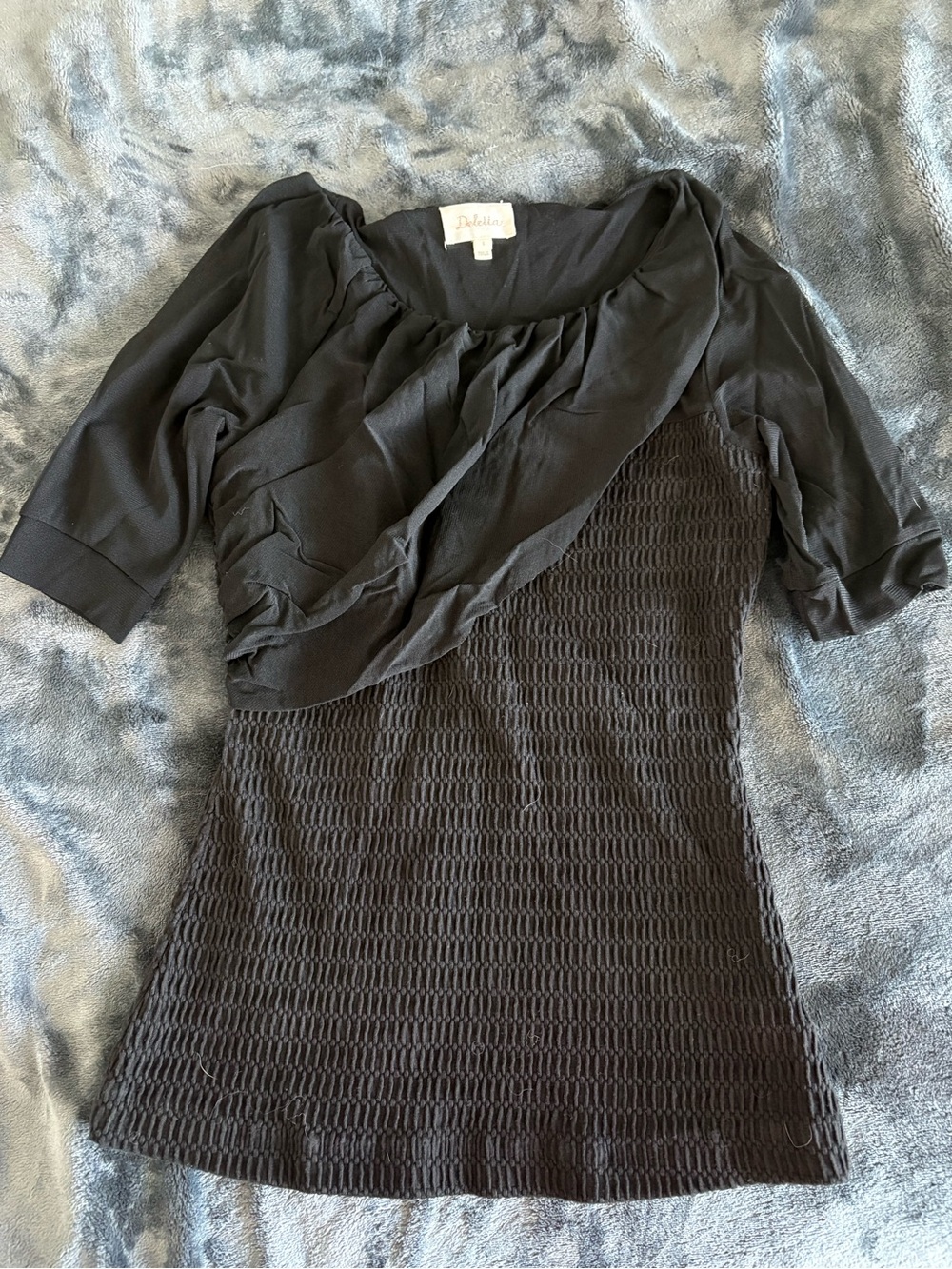 Deletta Black Textured Ruched Overlay Top